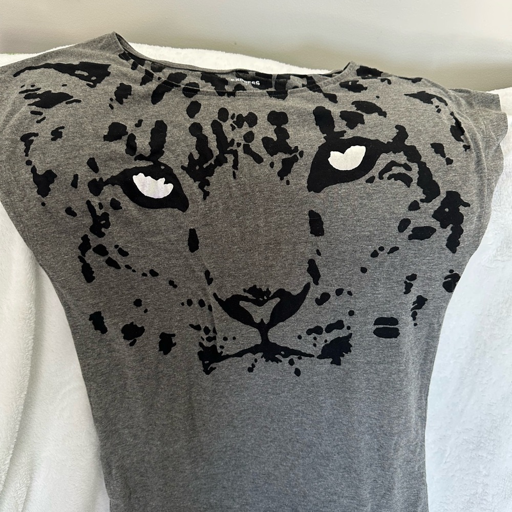 Express Black and Gray Animal Print Top